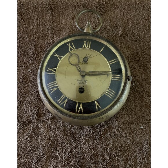 MCM VINTAGE J &M EIGHT DAY JEWELED WALL CLOCK MADE IN USA BRASS (WORKS) WITH KEY - Picture 1 of 2